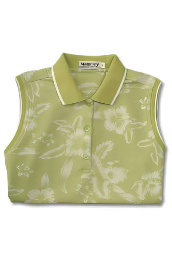 Ladies Print Rib Collar Sleeveless Golf Polo Shirt #2567