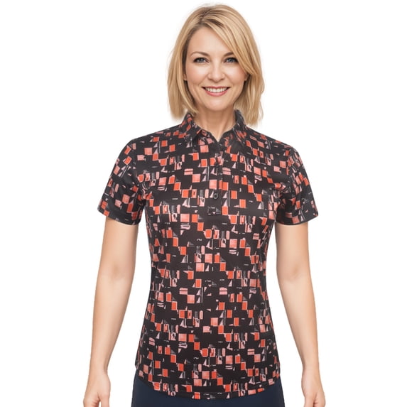Monterey Club Ladies Small Block Print Short Sleeve Golf Polo Shirt #4534