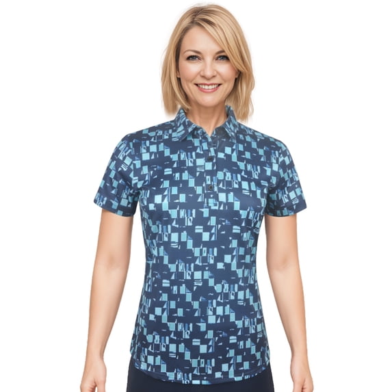 Monterey Club Ladies Small Block Print Short Sleeve Golf Polo Shirt #4534