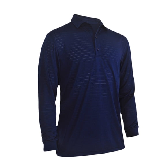 Monterey Club Men's Dry Swing Melange Stripe Texture Long Sleeve Golf Polo Shirt #1679
