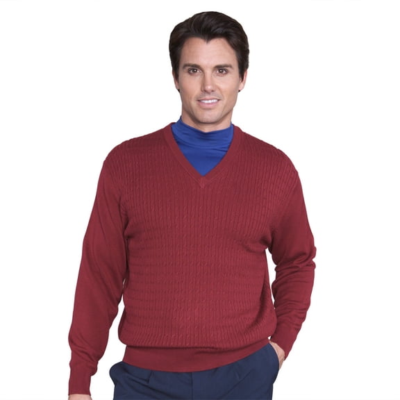 Monterey Club Men's Fine Gauge Cable Knit V-Neck Sweater #1944