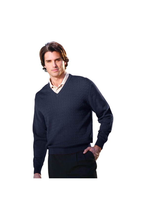 Men's Fine Gauge Cable Knit V-Neck Sweater #1944