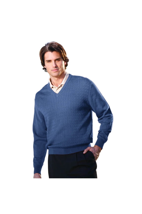 Men's Fine Gauge Cable Knit V-Neck Sweater #1944