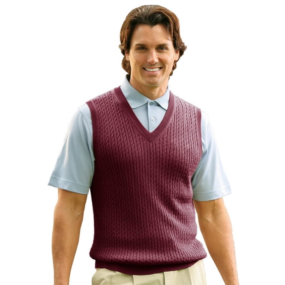Monterey Club Men's Fine Gauge Cable Knit V-Neck Vest #1954