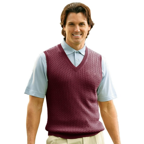 Monterey Club Men's Fine Gauge Cable Knit V-Neck Vest #1954