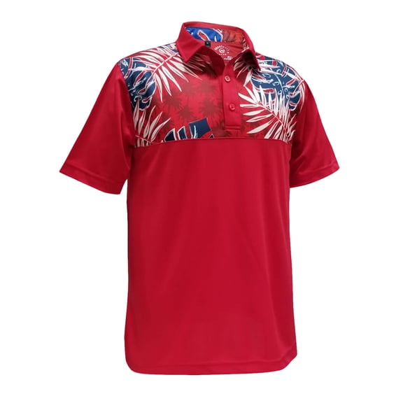 Monterey Club Men's Forest Leaves Print Block Golf Polo Shirt #1686