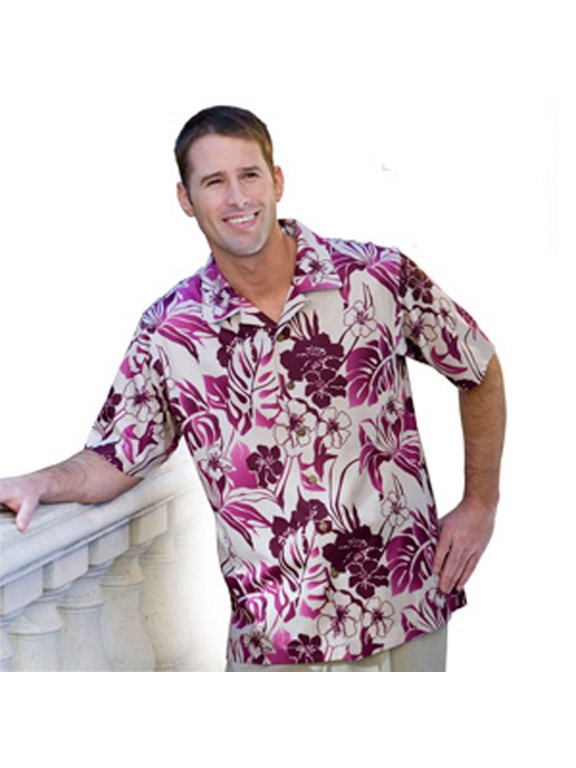 Men's Hawaiian Texture Print Camp Casual Golf Polo Shirt #1519