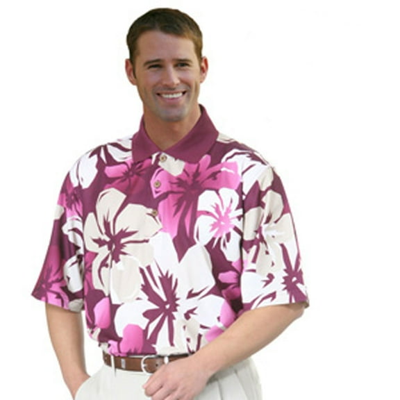 Monterey Club Men's Hawaiian Texture Print Golf Polo Shirt #1577