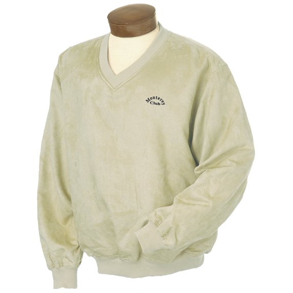Monterey Club Men's Microfiber Suede Peached V-Neck Long Sleeve Pullover #1744