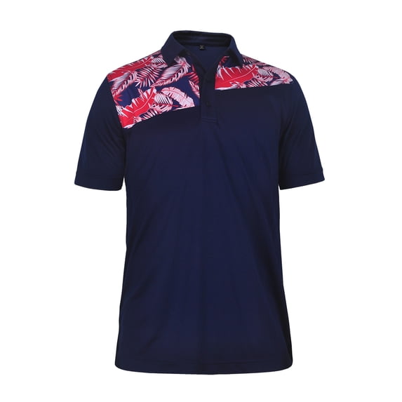 Monterey Club Men's Palm Leaves Print Block Golf Polo Shirt #1696