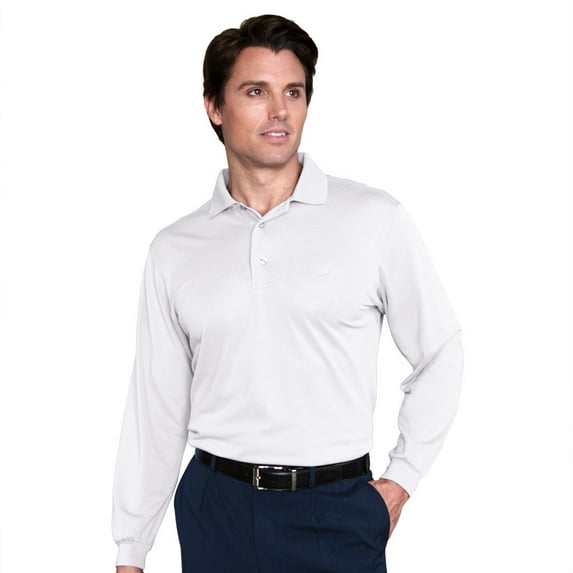Monterey Club Men's Pique Long Sleeve Solid Golf Polo Shirt #1051