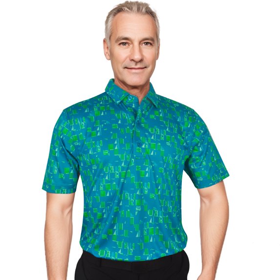 Monterey Club Men's Small Block Print Short Sleeve Golf Polo Shirt #3534