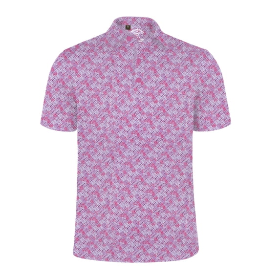 Monterey Club Men's Small Rhombus lattice Print Tailored Collar Short Sleeve Golf Polo Shirt #3513