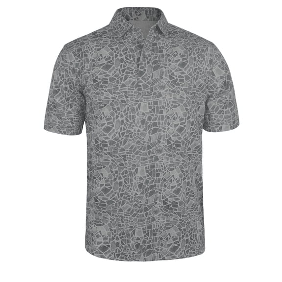 Monterey Club Men's Small Tile Print Tailored Collar Short Sleeve Golf Polo Shirt #3514