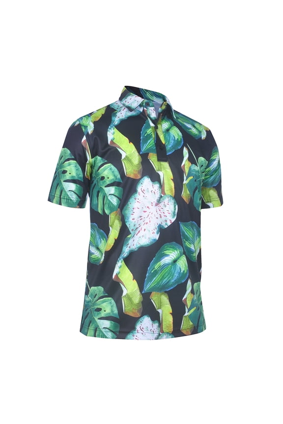 Men's Tropical Plants Printed Golf Polo Shirt #3506