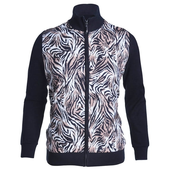 Monterey Club Women's Animal Print Contrast Cardigan Sweater #6147