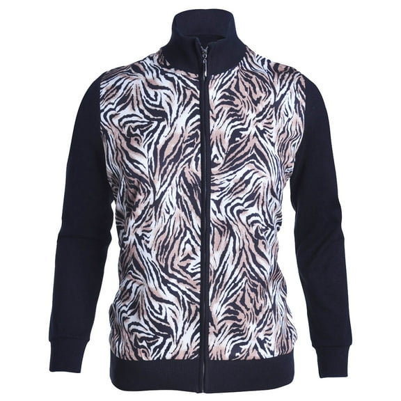 Monterey Club Women's Animal Print Contrast Cardigan Sweater #6147