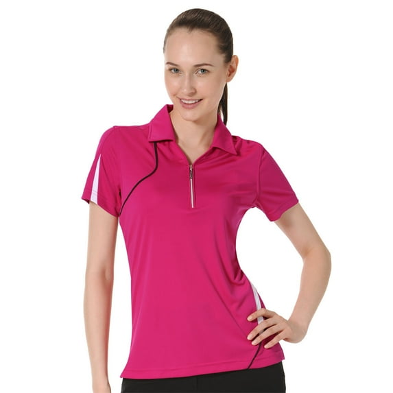 Monterey Club Women's Asym Contrast Zip Golf Polo Shirt #2281