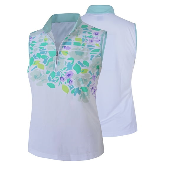 Monterey Club Women's Blossom Print Contrast Sleeveless Golf Polo Shirt #2383
