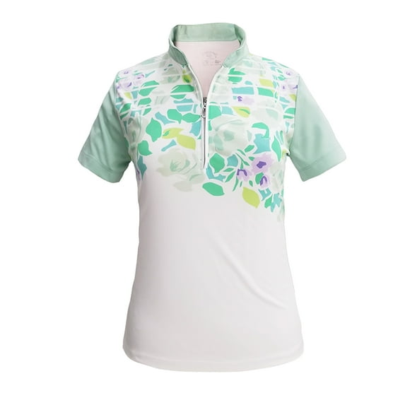 Monterey Club Women's Blossom Print Contrast Zip Golf Polo Shirt #2382