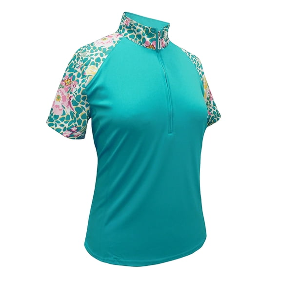 Monterey Club Women's Botanical Print Contrast Golf Golf Polo Shirt #2608