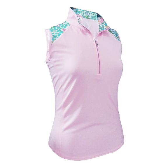 Monterey Club Women's Botanical Print Contrast Sleeveless Golf Golf Polo Shirt #2607