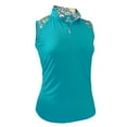 thumbnail image 1 of Monterey Club Women's Botanical Print Contrast Sleeveless Golf Golf Polo Shirt #2607, 1 of 3