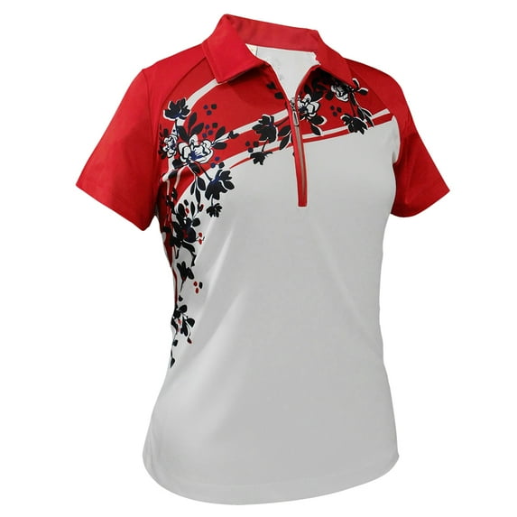 Monterey Club Women's Cab Blossom Print Contrast Golf Polo Shirt #2616