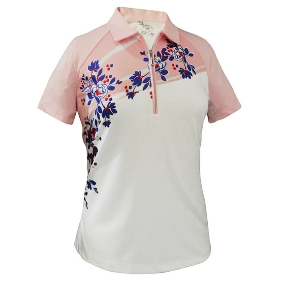 Monterey Club Women's Cab Blossom Print Contrast Golf Polo Shirt #2616