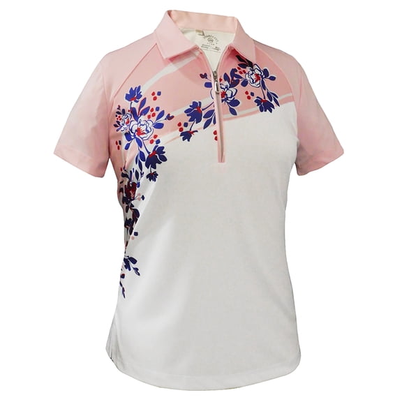 Monterey Club Women's Cab Blossom Print Contrast Golf Polo Shirt #2616