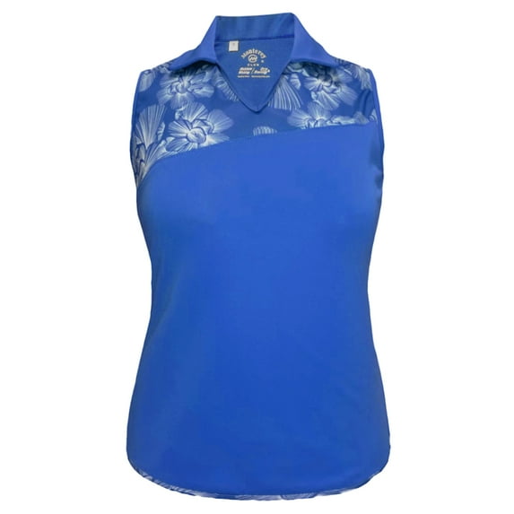 Monterey Club Women's Chalk Floral Print Colorblock Sleeveless Golf Polo Shirt #2499