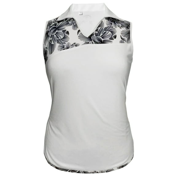 Monterey Club Women's Chalk Floral Print Colorblock Sleeveless Golf Polo Shirt #2499