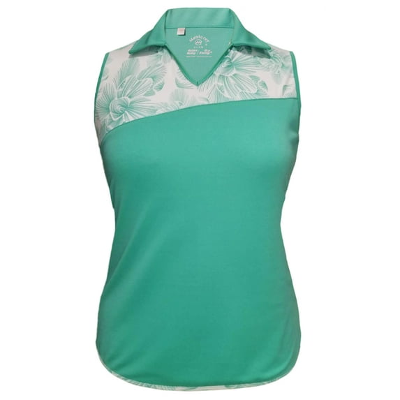 Monterey Club Women's Chalk Floral Print Colorblock Sleeveless Golf Polo Shirt #2499