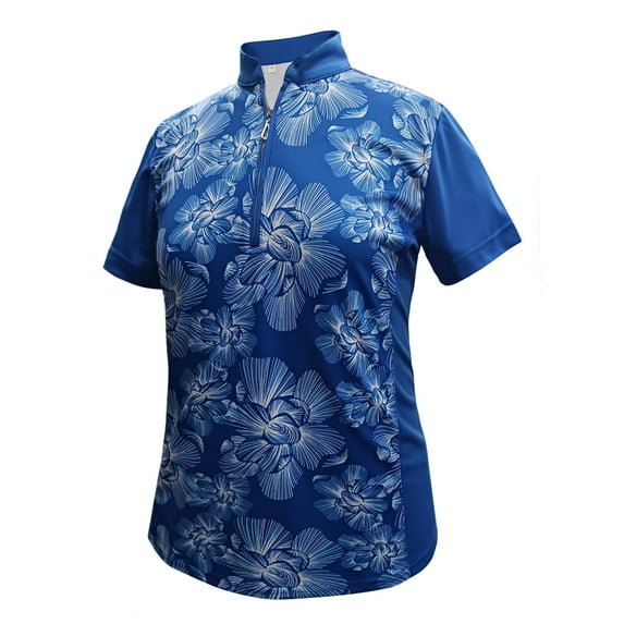 Monterey Club Women's Chalk Floral Print Contrast Golf Polo Shirt #2498