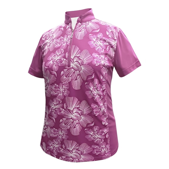 Monterey Club Women's Chalk Floral Print Contrast Golf Polo Shirt #2498