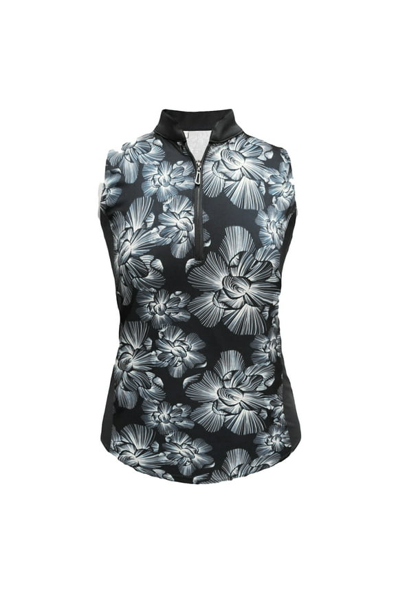 Women's Chalk Floral Print Contrast Sleeveless Golf Polo Shirt #2497