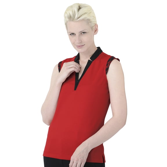 Monterey Club Women's Contrast Notched Collar Sleeveless Golf Polo Shirt #2191