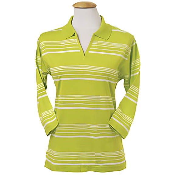 Monterey Club Women's Cotton Stripe Jersey 3/4 Sleeve Golf Polo Shirt #2207