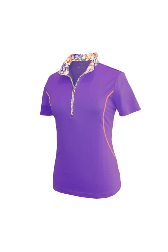 Women's Daisy Stamp Contrast Sleeveless Zip Golf Polo Shirt #2359