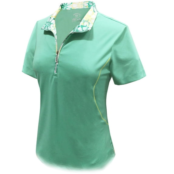 Monterey Club Women's Daisy Stamp Contrast Sleeveless Zip Golf Polo Shirt #2359