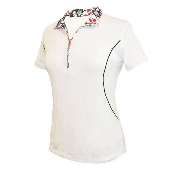 Monterey Club Women's Daisy Stamp Contrast Sleeveless Zip Golf Polo Shirt #2359