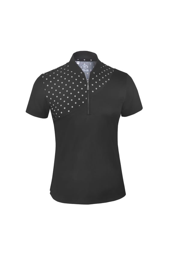Women's Dot Print Block Zipper placket Stand collar Short Sleeve Golf Polo Shirt #2684