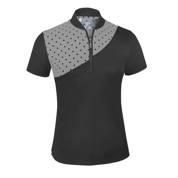 Monterey Club Women's Dot Print Block Zipper placket Stand collar Short Sleeve Golf Polo Shirt #2684