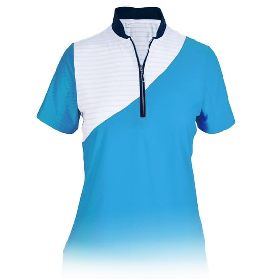 Monterey Club Women's Enjoy Stripe Contrast Zip Golf Polo Shirt #2342