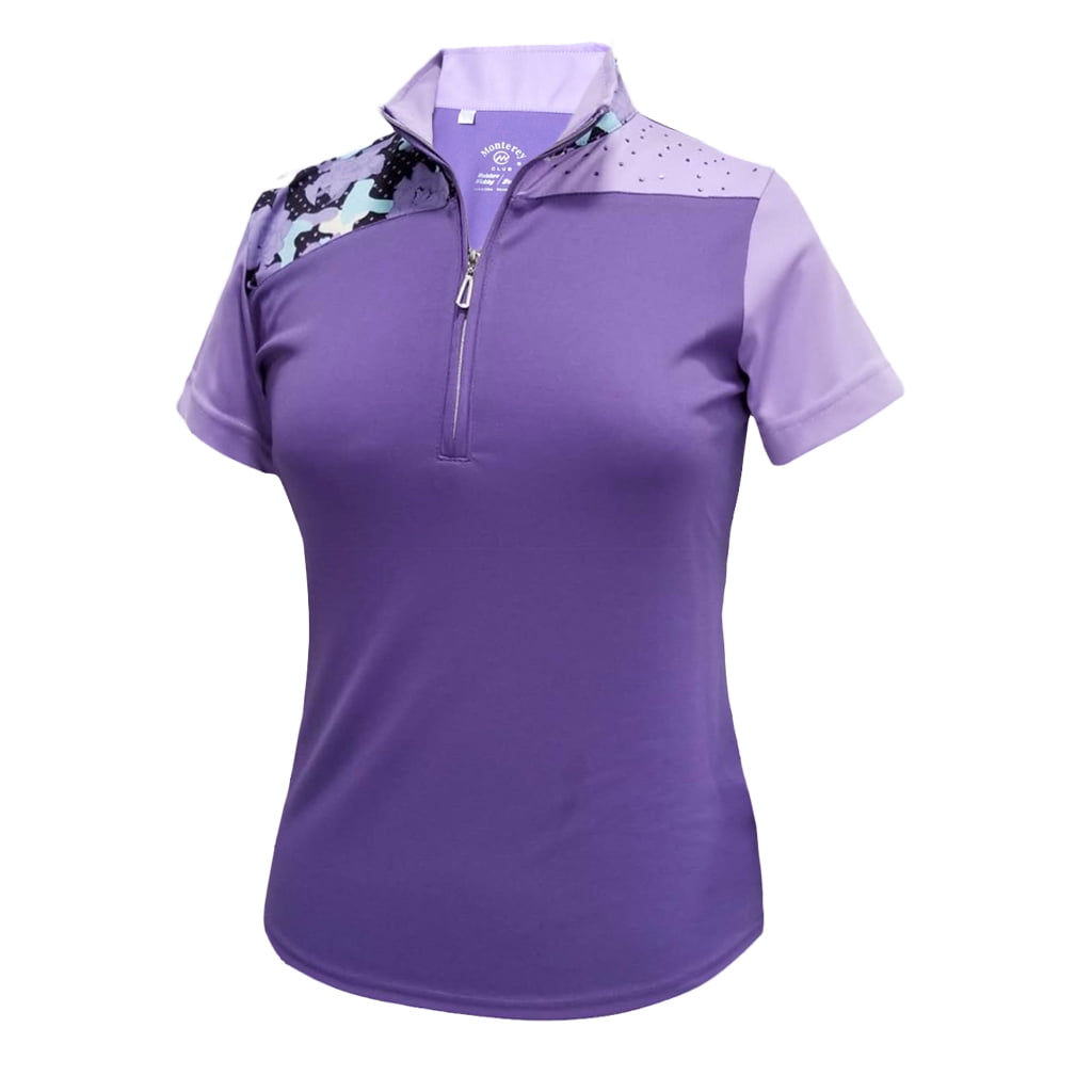 Monterey Club Women's Floral Contrast Zip Golf Polo Shirt #2450 ...