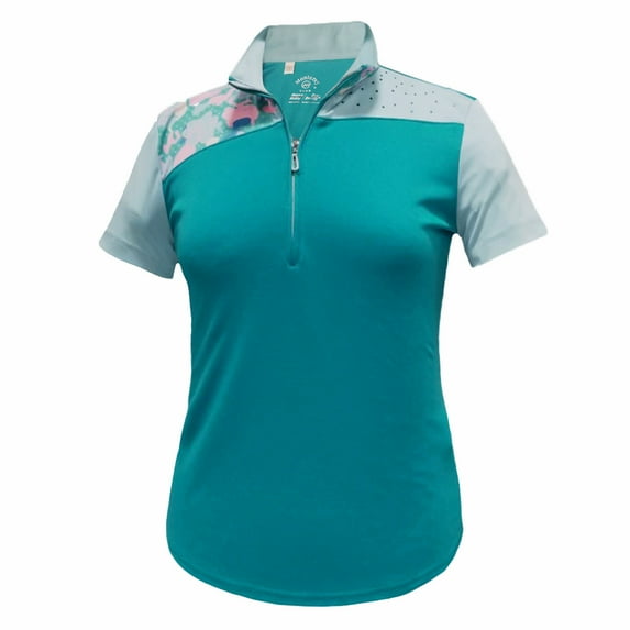 Monterey Club Women's Floral Contrast Zip Golf Polo Shirt #2450