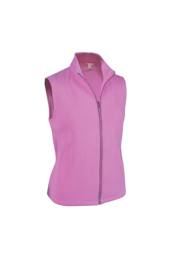 Women's French Rib Knit Rhinestone Zipper Vest #2770