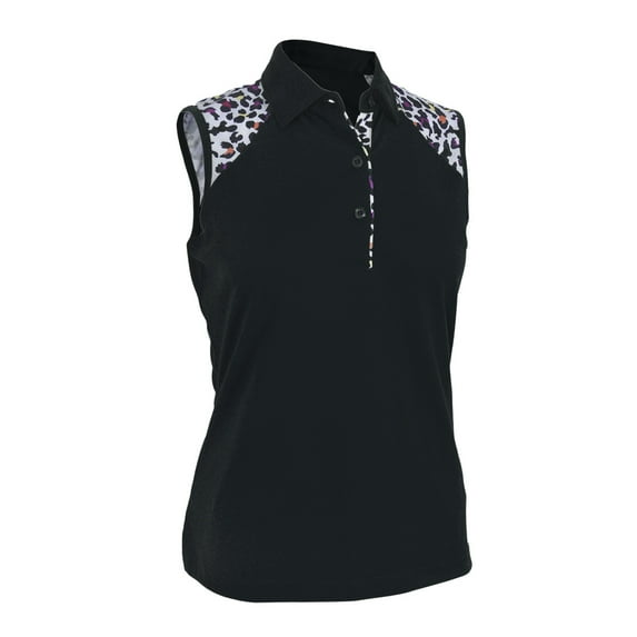 Monterey Club Women's Fun Leopard Contrast Sleeveless Golf Polo Shirt #2425