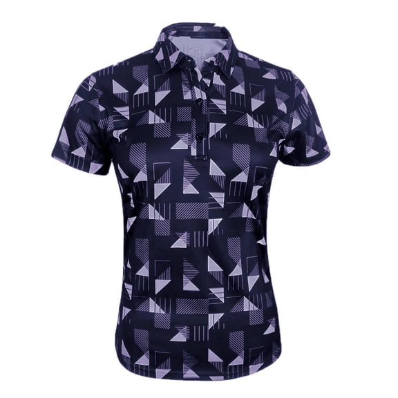 Monterey Club Women's Geometric Print Tailored Collar Short Sleeve Golf Polo Shirt #4522