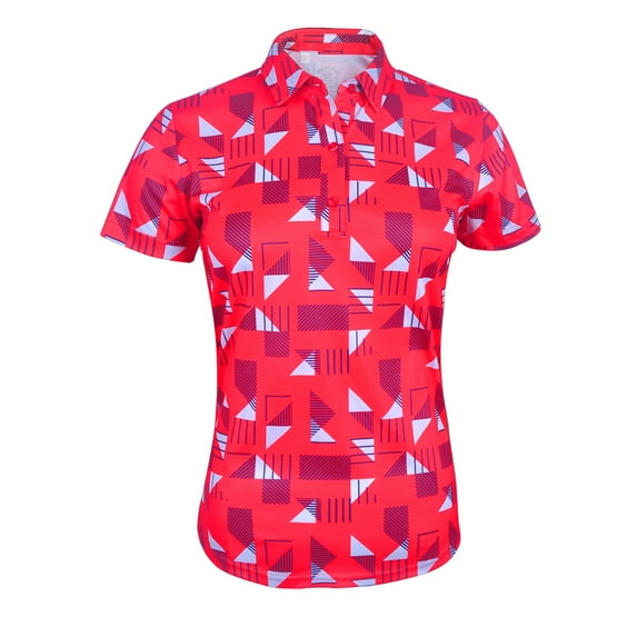 Monterey Club Women's Geometric Print Tailored Collar Short Sleeve Golf Polo Shirt #4522
